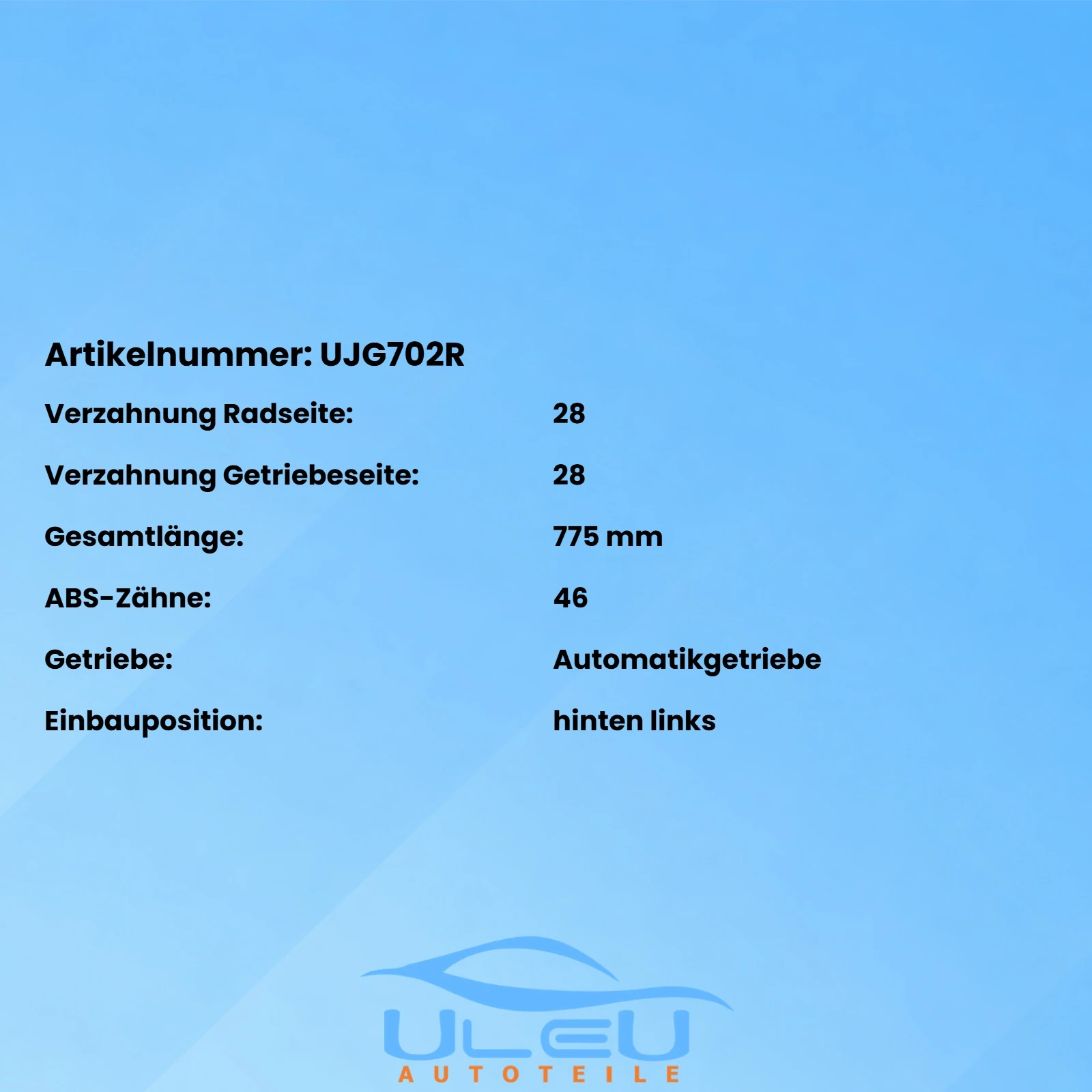 Drivaksel Jaguar XK venstre bak 775 mm